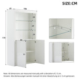 White High Gloss Display Cabinet - Tall Storage Cupboard with Tempered Glass Shelves, Doors & LED Lights