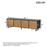180cm Industrial TV Stand for 75 Inch TVs - Black & Wood Media Console with 4 Storage Cabinets