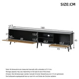 Modern Geometric TV Stand - Black Media Console with Storage Cabinets & Open Shelf
