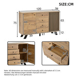Dark Oak Effect Sideboard with 4 Drawers and 2 Doors - Wooden Storage Cabinet with Slatted Door Design