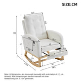 Rocking Chair with USB Charging Ports - Teddy Fabric Nursing Chair with Adjustable Footrest, Side Pocket for Nursery, Living Room & Bedroom, White