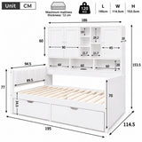 3ft Single Kids Storage Bed with Overbed Cabinets - White Bed Frame with 2 Drawers, RGB LED Lights, USB Charging Station and PU Headboard