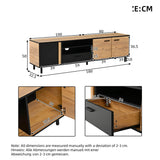 180cm Modern TV Stand for Up to 75 Inch TVs - Oak & Black Media Console with Drawers & Cabinets, Industrial TV Unit