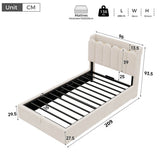3ft Single Upholstered Ottoman Storage Bed - Velvet Bed Frame with Hydraulic Lift-Up Storage, Storage Headboard, USB & Type-C Charging Ports & Reading Light, Beige
