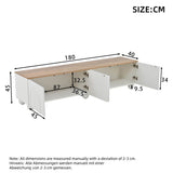 180cm TV Unit for TVs up to 75 Inch - White and Wood Effect TV Stand with 4 Storage Compartments and 6 Metal Legs