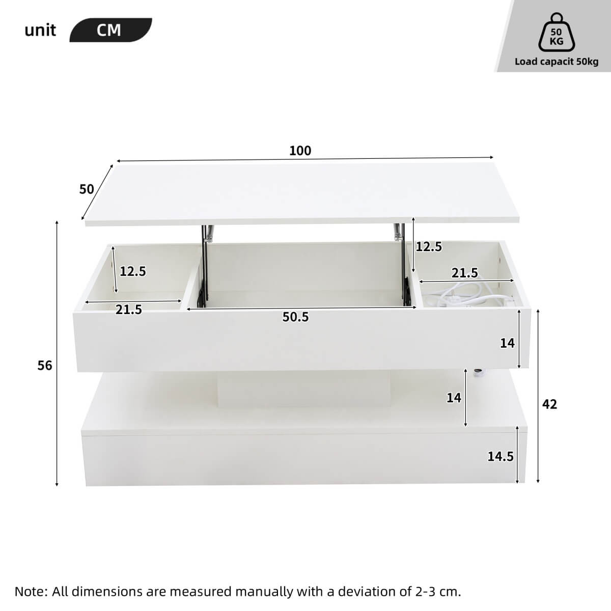 LED Lift Top Coffee Table - Modern Storage Table with Hidden Compartment