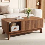 Modern Lift Top Coffee Table with 3D Wave Design - MDF Living Room Table with Open Side Storage Compartment, Walnut