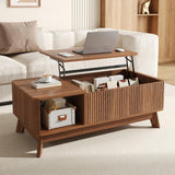 Modern Lift Top Coffee Table with 3D Wave Design - MDF Living Room Table with Open Side Storage Compartment, Walnut