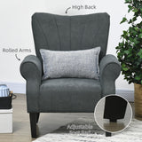 Upholstered Accent Chair, Rolled Arms Wood Legs, Grey