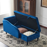 Velvet Chaise Lounge with Storage - Tufted Upholstered Sofa, Right Armrest, Blue