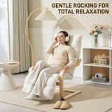 Curved Wooden Accent Chair with Adjustable Footrest, Cream White