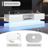 160cm High Gloss LED TV Stand - White TV Cabinet with 2 Drawers & Open Storage
