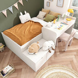 3ft Kids Single Bed with Desk & Drawers – White Wooden Storage Bed for Teens & Adults