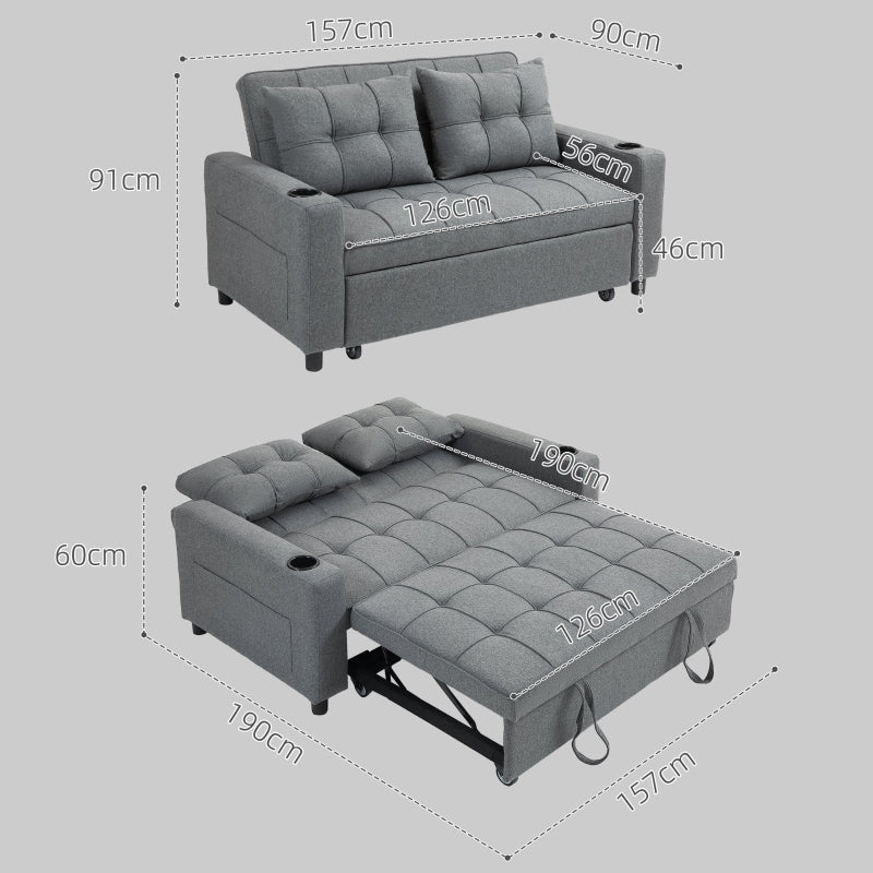 Two-Seater Pull-Out Sofa Bed - Charcoal Grey