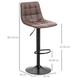 Adjustable Bar Stools, Swivel with Tufted Seat and Back, PU Leather Brown