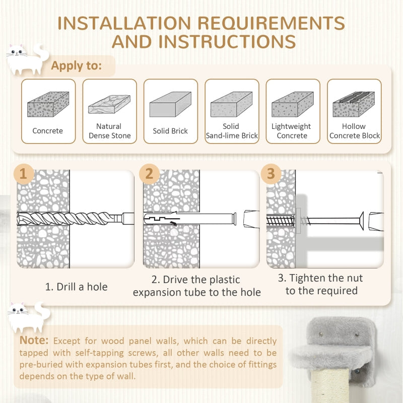 Cat Wall Furniture, Four-Piece, Hammock, Perches, Ladder, Scratching Post, Grey