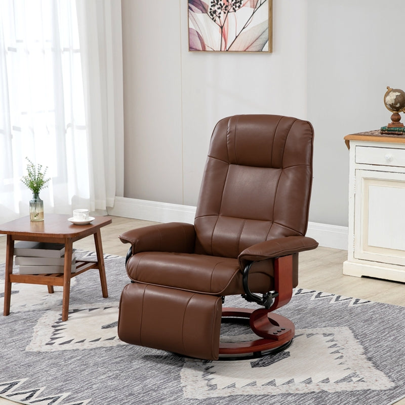 Faux Leather Armchair, 145?? Reclining Back and Footrest - Brown