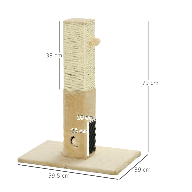 Jute Cat Scratching Post with Carpet Base & Hanging Toy - Beige