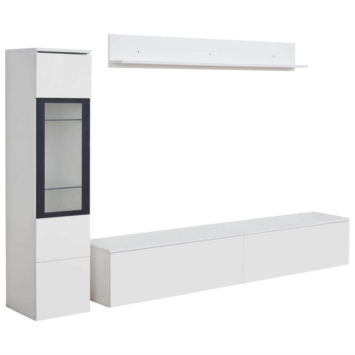 3-Piece White TV Wall Unit with LED Lights - High Gloss TV Stand, Display Cabinet and Wall Shelf for Living Room