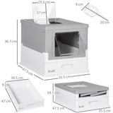 Hooded Cat Litter Box, Portable, Front Entry, Grey