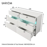 Sideboard Cabinet Dresser with 6 Drawers, RGB LED Storage, Cut-out Handles, White