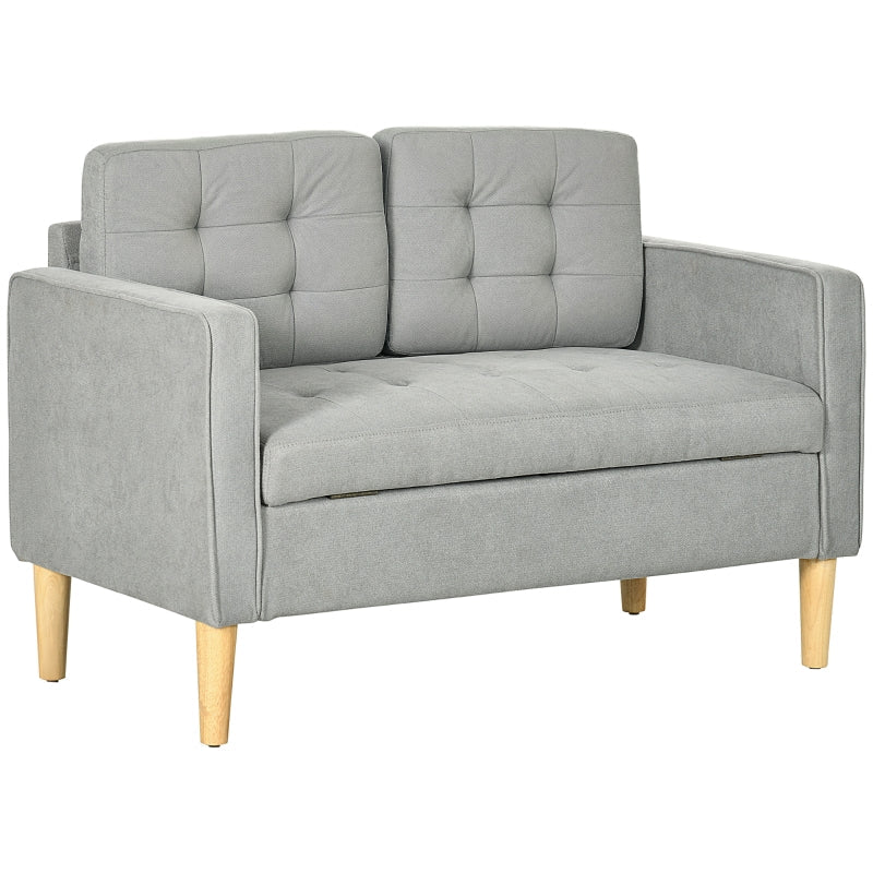 Modern 2 Seater Sofa with Hidden Storage, Tufted Cotton, Light Grey