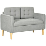 Modern 2 Seater Sofa with Hidden Storage, Tufted Cotton, Light Grey