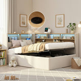 3FT Single L-Shaped Upholstered Daybed  - Velvet Sofa Bed with Hydraulic Storage & USB