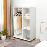 Open Wardrobe on Wheels, Clothes Rail & 3 Shelves, White
