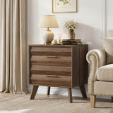 Single Bedside Table with 2 Drawers - Modern Bedroom Storage Cabinet with Metal Handles, Walnut Effect