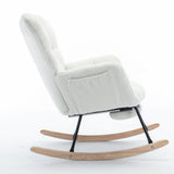 New Modern Teddy Fabric Tufted Upholstered Rocking Chair with Pull-Out Footrest, White