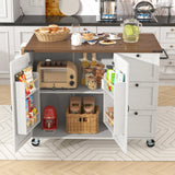 Kitchen Island Serving Cart with Extendable Worktop and Wood Grain, Two Doors and Three Drawers