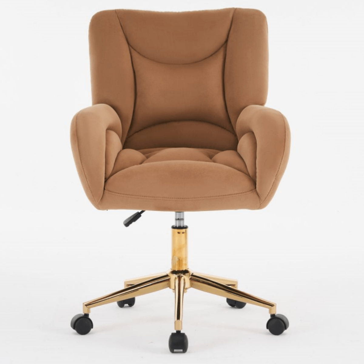 Velvet Swivel Office Chair - Adjustable Height, Gold Legs, Brown