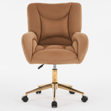Velvet Swivel Office Chair - Adjustable Height, Gold Legs, Brown