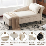 Velvet Chaise Lounge Sofa with Storage – Modern Upholstered Couch, Button-Tufted, Living Room