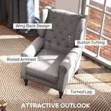 Retro Accent Chair, Wingback Armchair Wood Frame Button Tufted Design, Grey