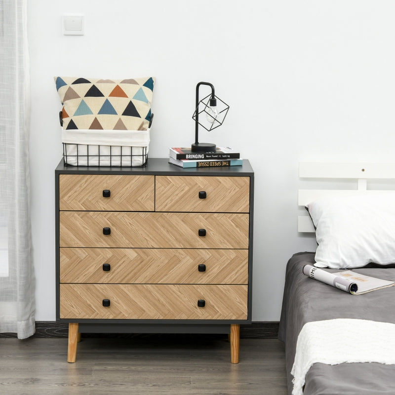 Chest of Drawers, 5-Drawer Storage Cabinet with Metal Handles