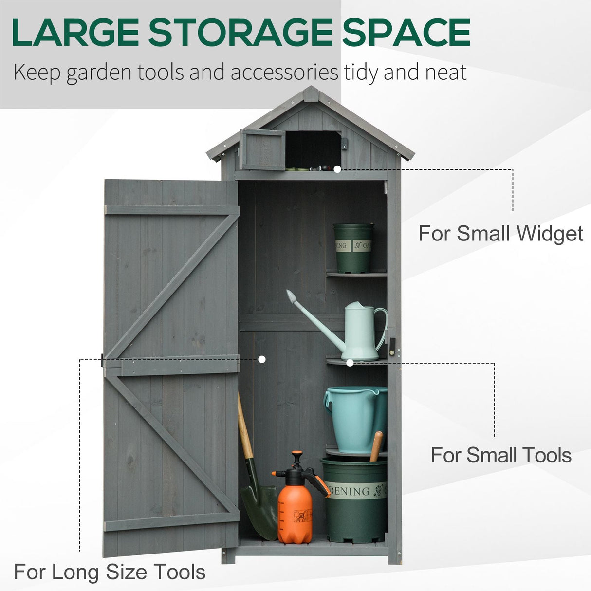 Wooden Garden Shed, Utility Outdoor Small Shed with Lockable Double Doors, Grey