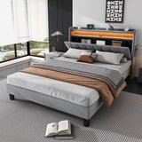 4ft6 Double Velvet LED Storage Bed - Upholstered Bed with USB & Type-C Charging, Grey