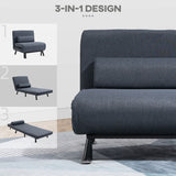 Linen Chair Bed, 3-in-1 Convertible Sleeper Chair with Adjustable Backrest, Dark Grey