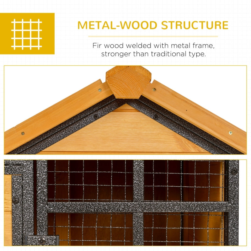 Rabbit Hutch Guinea Pig House Pet Bunny Cage Elevated for Outdoor, Wood-metal, Light Yellow