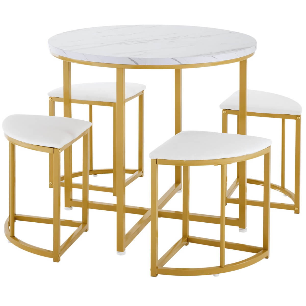 4 Seater Dining Table Set with Velvet Chairs - MDF Tabletop with Gold Iron Frame