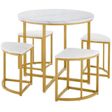 4 Seater Dining Table Set with Velvet Chairs - MDF Tabletop with Gold Iron Frame