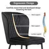 Velvet Dining Chair (2 pcs), Modern Vanity Chair with Metal Legs, Black