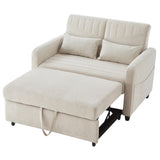 2 Seater Pull-Out Sofa Bed with Sleeping Function - Convertible Linen Sleeper Sofa, Adjustable Backrest, Beige