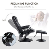 Swivel Recliner Chair and Footstool, Massage Armchair with Remote Control, Black Faux Leather