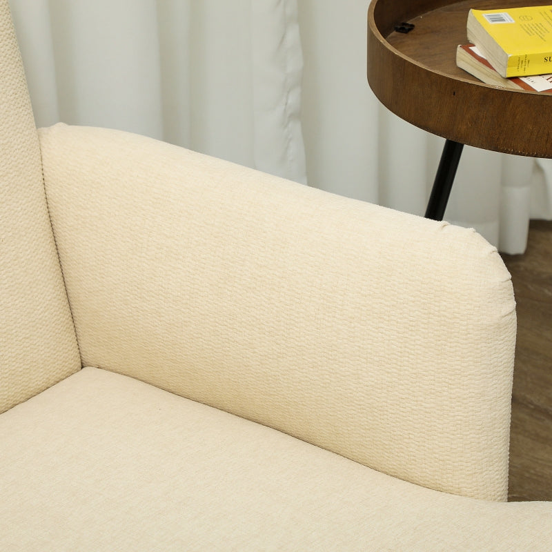 Velvet Feel 2 Seater Sofa, Small Loveseat with Wood Legs, Cream White Fabric