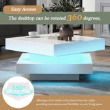 White High Gloss Coffee Table with 360¡ã Rotating Top & LED