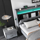 4ft6 Double Velvet LED Storage Bed - Upholstered Bed with USB & Type-C Charging, Grey