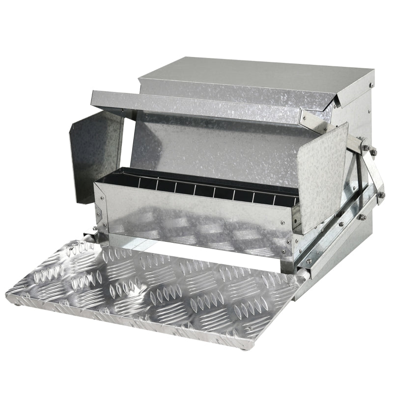 Automatic Chicken Poultry Feeder 11.5KG Rat Proof Treadle Self Opening, Galvanized Steel and Aluminium